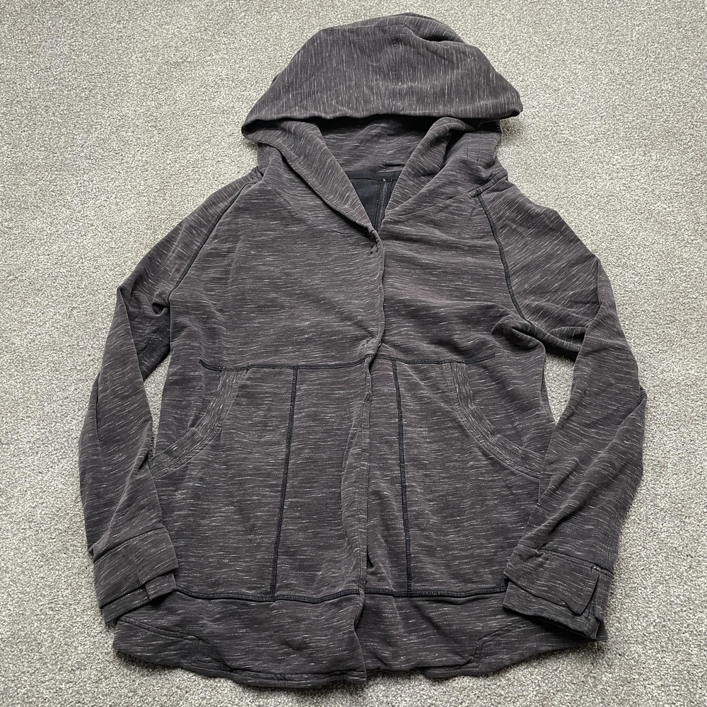 Lululemon Hooded Cardigan Jacket Womens 8 Heather Gray Snap Button Pockets Cozy